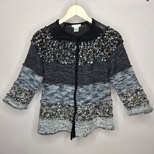 Laura Ashley Multicolor Varied Knit Cardigan with Oversized Snap Closure Size S